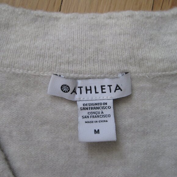 Athleta Westwood V Neck Sweater Size M Cream Merino Wool Blend Ribbed Trim - Picture 8 of 10